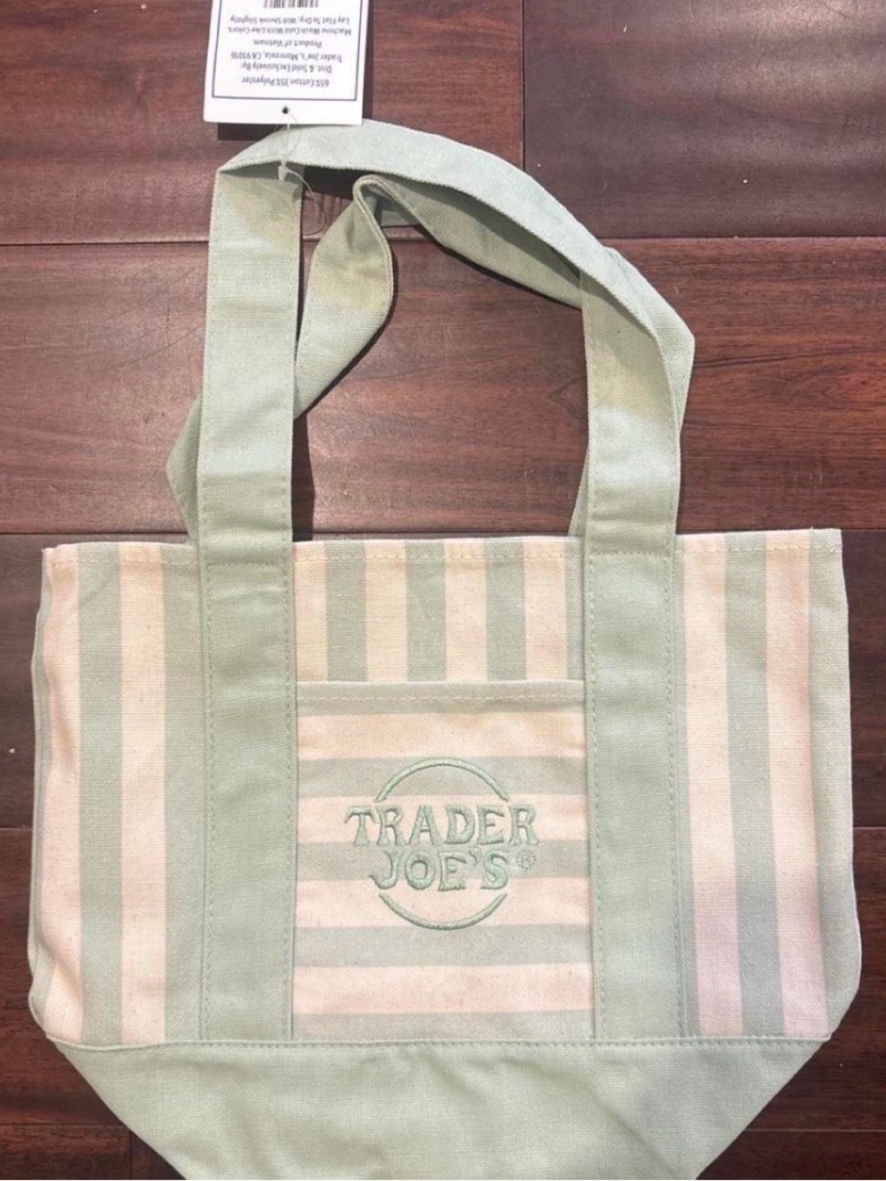 Trader Joe’s Mint Green Striped Canvas Tote Bag